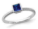 1/4 Carat (ctw) Princess Cut Blue Sapphire Ring in 14K White Gold
